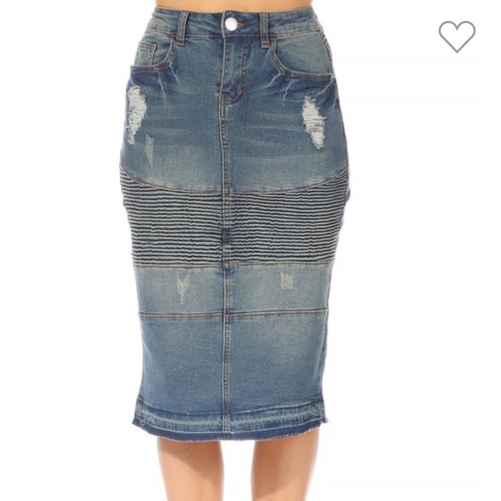 Denim moto midi skirt